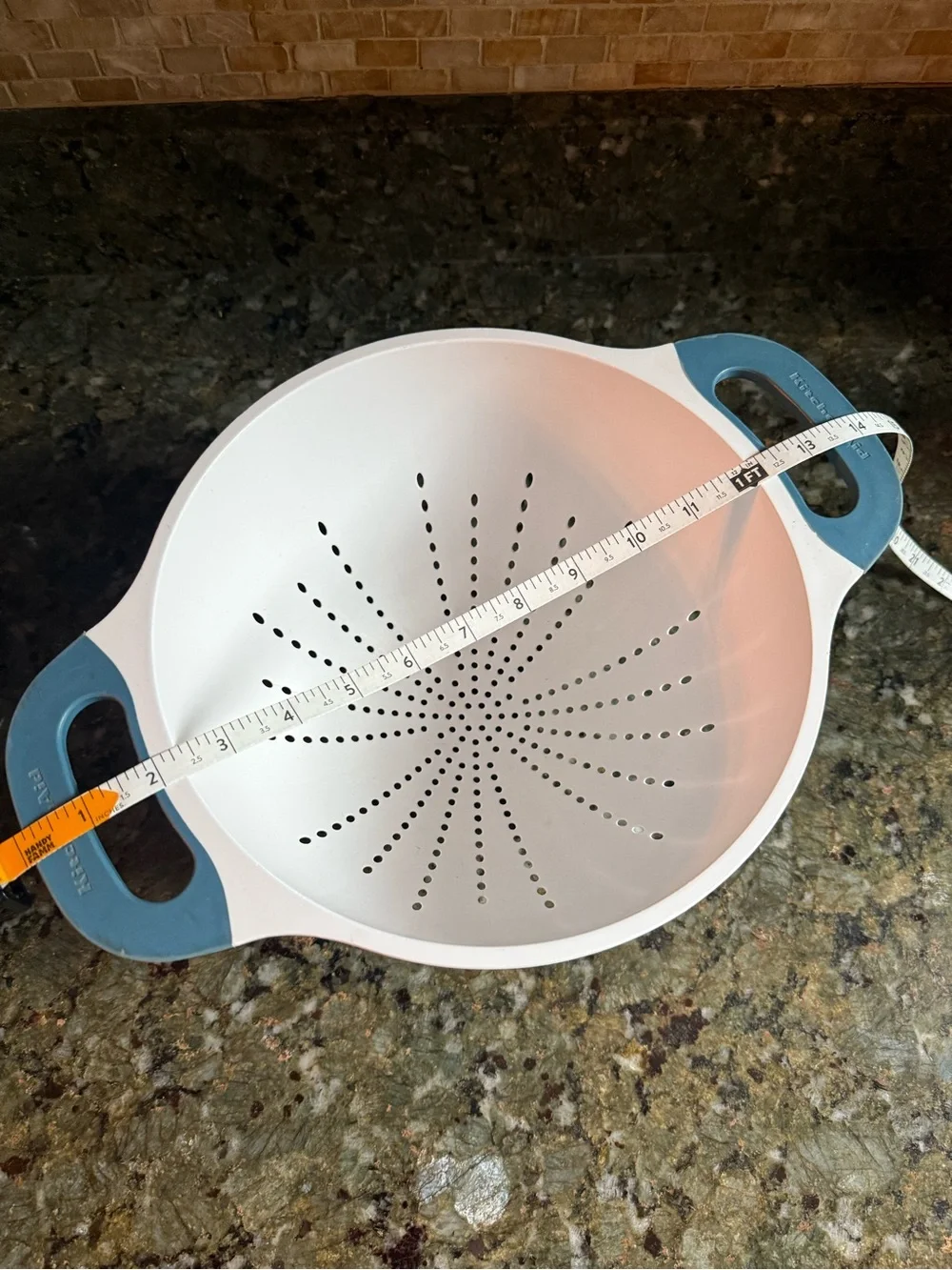 KitchenAid White Colander with Blue Grip Handles